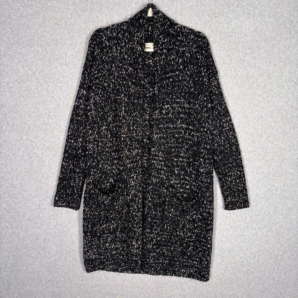 Lovestitch Cardigan Duster Sweater S/M Black White Marled Knit Longline Pocket